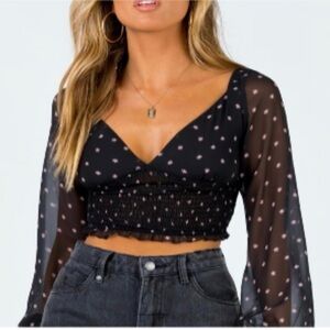 Princess Polly Black Floral Long Sleeve Peasant Milkmaid Cropped Blouse …